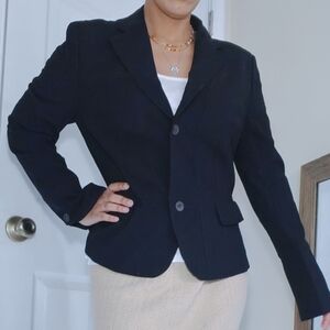 Strenesse Gabriele Strehle 10 Black Blazer Jacket French Cuffs Pockets Stitching